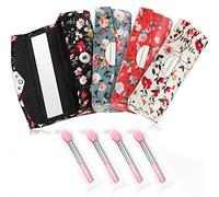 Custodia porta Rossetto con Specchio, 4 Pezzi Borsetta Porta Rossetto con 4 Pezzi Pennello Labbra in Silicone Borsetta di Colore Rosso, Previene i Graffi sul Guscio del Rossetto - Floreale Vintage