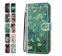 Custodia Portafoglio per Samsung Galaxy A34 5G Flip Cover in Pelle a Libro Motivo Floreale Foglie Cuori Wallet Case per Donna Ragazza Uomo - Albicocca