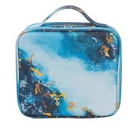 Custodia portatile da viaggio, borsa per trucco con design in marmo, contenitore cosmetico creativo, Blu, Taglia unica