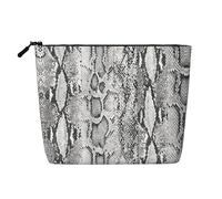 Custodia portatile per cosmetici in bianco e nero con pelle di serpente in canapa finta, grande borsa per il trucco impermeabile da viaggio