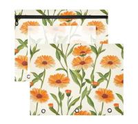 Custodia portatile per raccoglitori a 3 anelli, con calendula, colore giallo, beige, confezione da 2