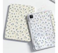 Custodia posteriore in acrilico trasparente con motivo floreale blu carino e cartoni animati, compatibile con iPad 7a, 8a e 10a generazione (10,2 pollici), assorbe gli urti, con slot per penna, suppor