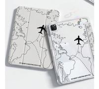 Custodia posteriore in acrilico trasparente e resistente agli urti, con elementi di aeroplano, disegno a linee della mappa di aeroplani, adatta per iPad di 7a, 8a (10,2 pollici) e 10a generazione. Pre