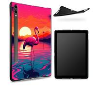 Custodia progettata per Samsung Galaxy Tab S7/S8 SM -X700/X706/T870/T875/T878, retro in gomma TPU opaca con fenicottero rosa tramonto cielo, custodia sottile in gomma morbida in silicone con S