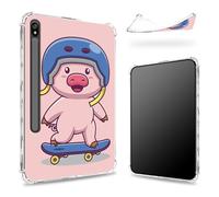 Custodia progettata per Samsung Galaxy Tab S8 Plus 2022/S7 FE 2021/S7 Plus 2020 da 12,4 pollici con portapenne, retro trasparente con Pig Bike, sottile e morbido TPU antiurto