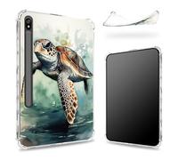 Custodia progettata per Samsung Galaxy Tab S8 Plus 2022/S7 FE 2021/S7 Plus 2020 da 12,4 pollici con portapenne, retro trasparente con tartaruga marina acquerello, cover paraurti sottile in morbido TPU