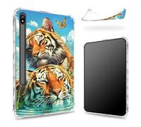 Custodia progettata per Samsung Galaxy Tab S8 Plus 2022/S7 FE 2021/S7 Plus 2020 da 12,4 pollici con portapenne, retro trasparente con coppia di tigri, cover paraurti sottile in morbido TPU antiurto