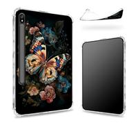 Custodia progettata per Samsung Galaxy Tab S8 Plus 2022/S7 FE 2021/S7 Plus 2020 da 12,4 pollici con supporto per penna S, retro trasparente con farfalla con fiori, cover paraurti sottile in morbido