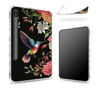 Custodia progettata per Samsung Galaxy Tab S8 Plus 2022/S7 FE 2021/S7 Plus 2020 da 12,4 pollici con portapenne, retro trasparente con fiori di colibrì, cover paraurti sottile in morbido TPU antiurto