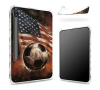 Custodia progettata per Samsung Galaxy Tab S8 Plus 2022/S7 FE 2021/S7 Plus 2020 da 12,4 pollici con portapenne, retro trasparente con bandiera da calcio, cover paraurti sottile in morbido TPU antiurto