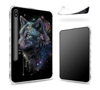 Custodia progettata per Samsung Galaxy Tab S8 Plus 2022/S7 FE 2021/S7 Plus 2020 da 12,4 pollici con supporto per penna S, retro trasparente con Art Wolf, cover paraurti sottile in morbido TPU antiurto