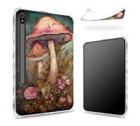 Custodia progettata per Samsung Galaxy Tab S8 Plus 2022/S7 FE 2021/S7 Plus 2020 da 12,4 pollici con portapenne, retro trasparente con fungo rosa, cover paraurti sottile in morbido TPU antiurto