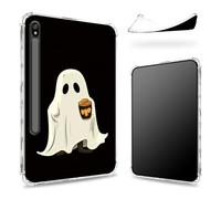 Custodia progettata per Samsung Galaxy Tab S8 Plus 2022/S7 FE 2021/S7 Plus 2020 da 12,4 pollici con portapenne, retro trasparente con fantasmi caffè, cover paraurti sottile in morbido TPU antiurto