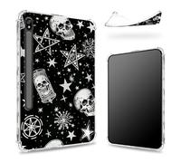 Custodia progettata per Samsung Galaxy Tab S8 Plus 2022/S7 FE 2021/S7 Plus 2020 da 12,4 pollici con portapenne, retro trasparente con teschi punk bianchi, cover paraurti sottile in morbido TPU