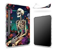 Custodia progettata per Samsung Galaxy Tab S8 Plus 2022/S7 FE 2021/S7 Plus 2020 da 12,4 pollici con supporto per penna S, retro trasparente con teschio fiore, cover paraurti sottile in morbido TPU