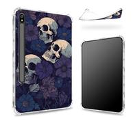 Custodia progettata per Samsung Galaxy Tab S8 Plus 2022/S7 FE 2021/S7 Plus 2020 da 12,4 pollici con portapenne, retro trasparente con teschio di fiori viola, cover paraurti sottile in morbido TPU