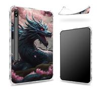 Custodia progettata per Samsung Galaxy Tab S8 Plus 2022/S7 FE 2021/S7 Plus 2020 da 12,4 pollici con portapenne, retro trasparente con drago rosa Sakura, cover paraurti sottile in morbido TPU antiurto