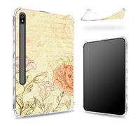 Custodia progettata per Samsung Galaxy Tab S8 Plus 2022/S7 FE 2021/S7 Plus 2020 da 12,4 pollici con supporto per penna S, retro trasparente con fiore vintage, cover paraurti sottile in morbido TPU