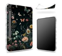 Custodia progettata per Samsung Galaxy Tab S8 Plus 2022/S7 FE 2021/S7 Plus 2020 da 12,4 pollici con portapenne, retro trasparente con farfalle da giardino floreale, cover paraurti sottile in morbido