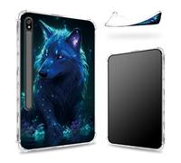 Custodia progettata per Samsung Galaxy Tab S8 Plus 2022/S7 FE 2021/S7 Plus 2020 da 12,4 pollici con supporto per penna S, retro trasparente con lupo cosmico, cover paraurti sottile in morbido TPU