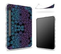 Custodia progettata per Samsung Galaxy Tab S8 Plus 2022/S7 FE 2021/S7 Plus 2020 da 12,4 pollici con portapenne, retro trasparente con mandala viola blu, cover paraurti sottile in morbido TPU antiurto