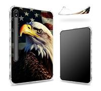 Custodia progettata per Samsung Galaxy Tab S8 Plus 2022/S7 FE 2021/S7 Plus 2020 da 12,4 pollici con portapenne, retro trasparente con bandiera dell'aquila retrò, cover paraurti sottile in morbido TPU