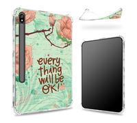 Custodia progettata per Samsung Galaxy Tab S8 Plus 2022/S7 FE 2021/S7 Plus 2020 da 12,4 pollici con portapenne, retro trasparente con citazioni positive fiori, cover paraurti sottile in morbido TPU