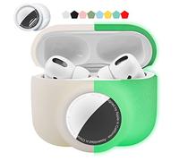 Custodia protettiva 2 in 1 compatibile con Airpods Pro e Airtag Case Combo Set, Silicone GPS Tracker Cover Holder Soft Shock Proof Anti-Scratch Anti-Lost(Bianco/Night Glow)