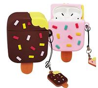 Custodia Protettiva 3D Airpods1&2, [2 pezzi], per Airpods Box, Compatibile con Apple Airpods 1&2, in Silicone per Airpods,Bella Coppia di Amicizia (Ice Cream)