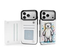 Custodia protettiva a portafoglio per iPhone 17 con motivo orso polare dei cartoni animati, antiurto, con slot per carte di credito, per Apple 17 Pro Max, stampa graffiti)
