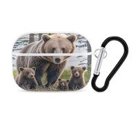 Custodia protettiva antiurto per Airpods Pro di seconda generazione, con clip a moschettone, anti-caduta, con scritta "Mother Bear and Her Cubs", colore: bianco