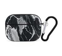 Custodia protettiva antiurto per Airpods Pro di seconda generazione, con moschettone, anti-caduta, con texture effetto marmo bianco e nero