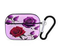 Custodia protettiva antiurto per Airpods Pro di seconda generazione, con moschettone, anti-caduta, con rose rosse e viola