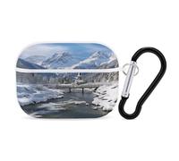 Custodia protettiva antiurto per Airpods Pro di seconda generazione, motivo paesaggio invernale nelle Alpi, con moschettone, anti-caduta, per il trasporto degli auricolari, colore bianco
