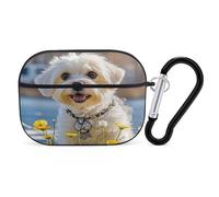 Custodia protettiva antiurto per auricolari a forma di cane maltese, con moschettone, anti-caduta, per Airpods Pro di seconda generazione, colore nero