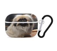 Custodia protettiva antiurto per auricolari a forma di cane pechinese, con moschettone, anti-caduta, per Airpods Pro di seconda generazione, bianco