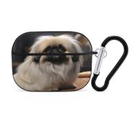 Custodia protettiva antiurto per auricolari a forma di cane pechinese, con moschettone, anti-caduta, per Airpods Pro di seconda generazione, colore nero