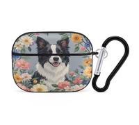 Custodia protettiva antiurto per auricolari Border Collie Florals, con moschettone, anti-caduta, per Airpods Pro di seconda generazione, colore nero