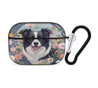 Custodia protettiva antiurto per auricolari Border Collie Florals, con moschettone, anti-caduta, per Airpods Pro di seconda generazione, colore nero