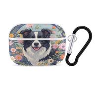 Custodia protettiva antiurto per auricolari Border Collie Florals, con moschettone, anti-caduta, per Airpods Pro di seconda generazione, colore bianco