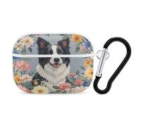 Custodia protettiva antiurto per auricolari Border Collie Florals, con moschettone, anti-caduta, per Airpods Pro di seconda generazione, colore bianco