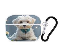 Custodia protettiva antiurto per auricolari con cane maltese, con moschettone, anti-caduta, per Airpods Pro di seconda generazione, colore bianco