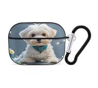 Custodia protettiva antiurto per auricolari con cane maltese, con moschettone, anti-caduta, per Airpods Pro di seconda generazione, colore nero