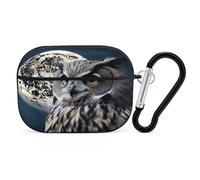 Custodia protettiva antiurto per auricolari con gufo e luna, con moschettone e clip anti-caduta, per Airpods Pro di seconda generazione, colore nero