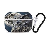 Custodia protettiva antiurto per auricolari con gufo e luna, con moschettone e clip, anti-caduta, per Airpods Pro di seconda generazione, colore bianco