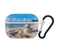 Custodia protettiva antiurto per auricolari con pupazzo di neve sulla spiaggia, con moschettone, anti-caduta, per Airpods Pro di seconda generazione, colore bianco