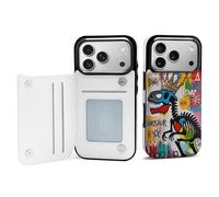 Custodia protettiva antiurto per iPhone 17 con porta carte di credito, motivo dinosauro dei cartoni animati, resistente alle cadute, per Apple serie 17 (iPhone 17 Pro, stampa graffiti)
