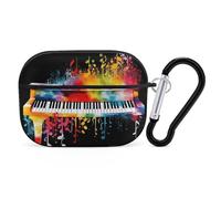 Custodia protettiva colorata per AirPods Pro con tastiera di pianoforte e note musicali, con anello portachiavi, custodia protettiva rigida per AirPods Pro di seconda generazione, per donne e uomini