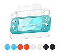Custodia protettiva compatibile con Nintendo Switch Lite 2019, cover rigida in policarbonato trasparente HD con pellicola protettiva e 8 tappi per pollice per assorbimento degli urti antigraffio