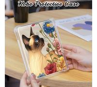 Custodia protettiva creativa, carina, alla moda e bella con un motivo a gatto e fiore, adatta per Kobo Clara Colour/BW 2024, Kobo Clara 2E, Kobo Libra Colour 2024, Kobo Libra 2, in materiale TPU, un r